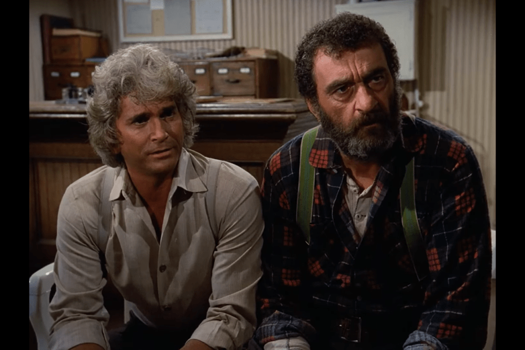 Actors Michael Landon and Victor French in "Little House On The Prairie: Look Back To Yesterday", 1983.